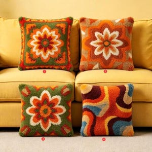 Boho Floral Latch Hook Set - Modernes strukturiertes Blumen DIY dekoratives Sofakissen