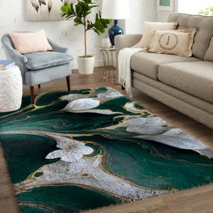 Kits de crochets de loquet Fleurs blanches, grand kit de tapis de crochets de loquet pour adultes Kits de crochets de loquet avec toile imprimée - Kits de tapis personnalisés pour entrée