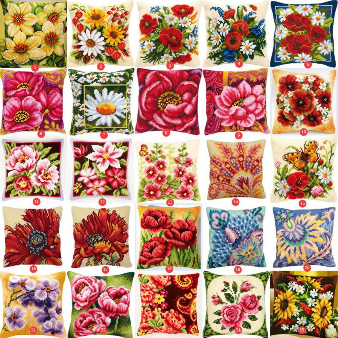 Latch Hook Kits Cushion Flower Preprinted Canvas Crochet Etsy