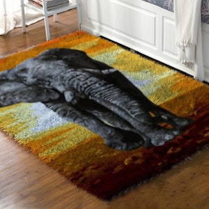 Latch Hook Rug elephant Kits,  DIY Carpet Rug Chunky Yarn Arts Cushion Crocheting Floor Mat Crafts Plush Wall Tapestry Kits style