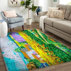Latch Hook Rug landscape Kits,  DIY Carpet Rug Chunky Yarn Arts Cushion Crocheting Floor Mat Crafts Plush Wall Tapestry Kits style