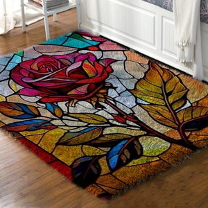 Colorful Flower Rose Latch Hook Kit and Rug: DIY Vibrant Floor Coverings