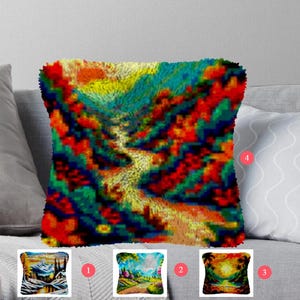 landscape Latch Hook Kits Make Your Own Cushion turtle Pre-Printed Canvas Crochet Pillow Case Latch Hook Cushion Cover Hobby & Crafts