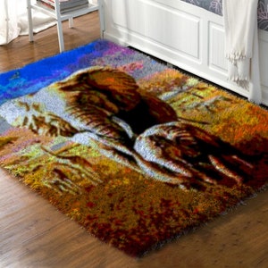 Latch Hook Rug Kits elephant ,  DIY Carpet Rug Chunky Yarn Arts Cushion Crocheting Floor Mat Crafts Plush Wall Tapestry Kits style