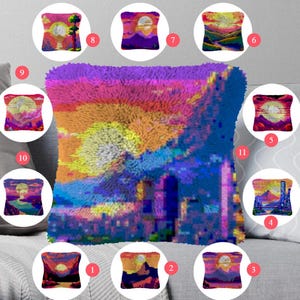 Latch Hook Kits Make Your Own Cushion landscape Pre-Printed Canvas Crochet Pillow Case Latch Hook Cushion Cover Hobby & Crafts