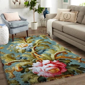 Festliche Bodenkunst - Großes Knüpfteppich-Set für Erwachsene mit bedruckter Leinwand - Weihnachtsgeschenke