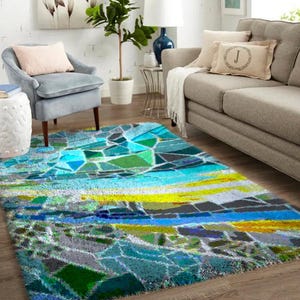 Latch Hook Kits, Large Latch Hook Rug Kit for Adults with Printed Canvas - Colored Grid