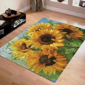 Latch Hook Rug Kits Sunflower style Plush Wall Tapestry Kits DIY Carpet Rug Chunky Yarn Arts Cushion Crocheting Floor Mat Crafts