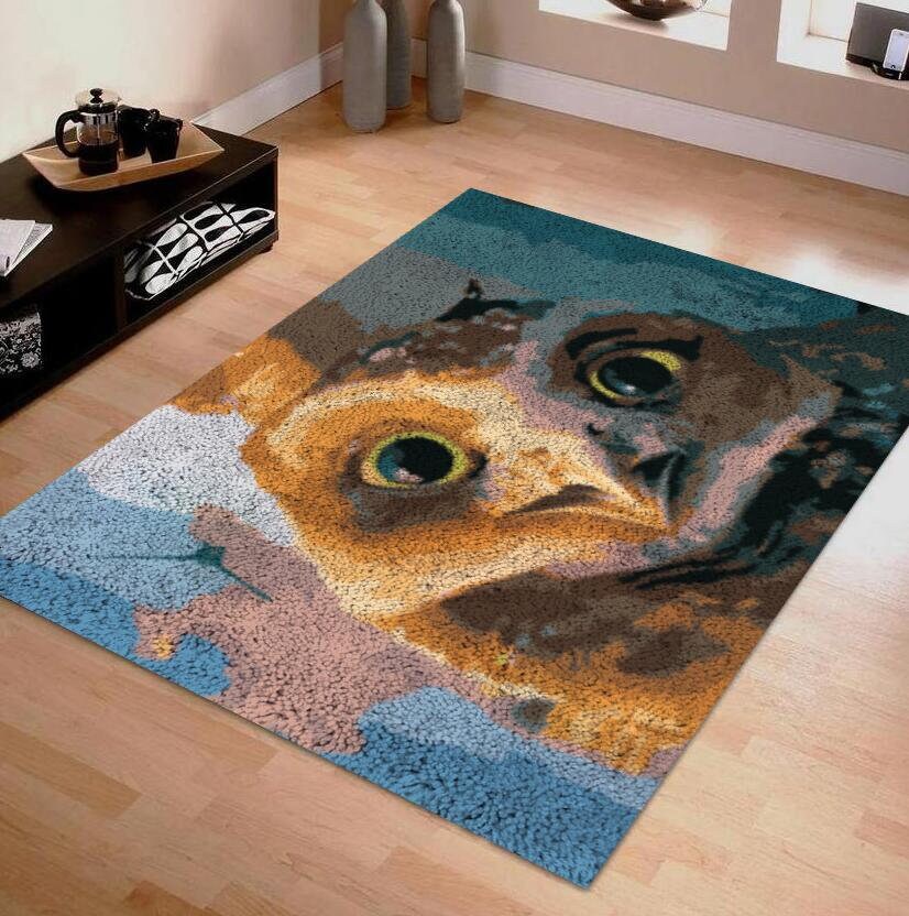  Owl Latch Hook Rug Kit, DIY Hand Knitted Tapestry Embroidery  Kits Material,Cross Stitch Carpet Kit for Adults Kids 52×38cm