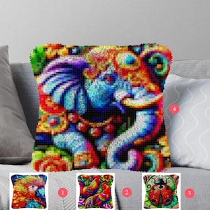 Kits de crochets pour loquet Faites votre propre coussin Toile pré-imprimée animal Taie d'oreiller au crochet Crochet de loquet Housse de coussin Loisirs et artisanat
