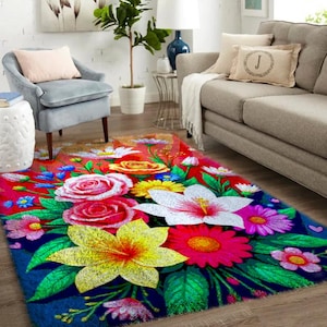 Décoration d'intérieur à faire soi-même avec des fleurs : kits de loquets de tapis personnalisés, grand kit de tapis à loquets pour adultes, kits de loquets avec toile imprimée