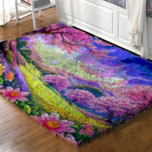 landscape Latch Hook Rug Kits ,  DIY Carpet Rug Chunky Yarn Arts Cushion Crocheting Floor Mat Crafts Plush Wall Tapestry Kits style