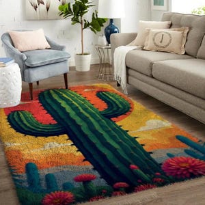 Latch Hook Kits cactus, Large Latch Hook Rug Kit for Adults Latch Hook Kits with Printed Canvas - Personalized Rug Kits for Entryways