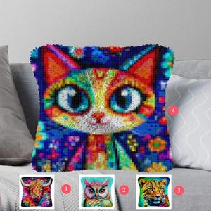 Kits de crochets de loquet Faites votre propre coussin pour chat Toile pré-imprimée Taie d'oreiller au crochet Crochet de loquet Housse de coussin Loisirs et loisirs créatifs