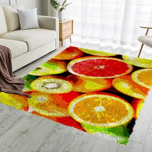 Summertime Sweets: Handmade Latch Hook Rug, Delicious Fruit Illustrations, Ideal Gift for Fruit Enthusiasts