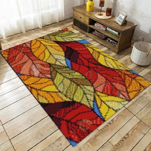 Latch Hook Rug Kits Embroidery DIY Leaves Pattern Crochet Needlework Crafts for Adults and Kids Beginners