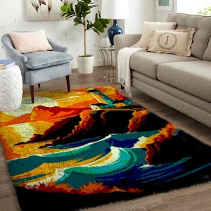 Landschaft Knüpfhaken Kits, Große Knüpfteppich Kit für Erwachsene Knüpfhaken Kits mit bedruckter Leinwand / multifunktional / Wandteppich / Teppich / Geschenk