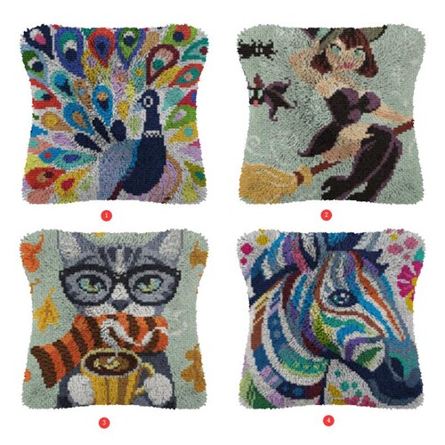 Latch Hook Kits Make Your Own Cushion Flower Bird Preprinted Etsy