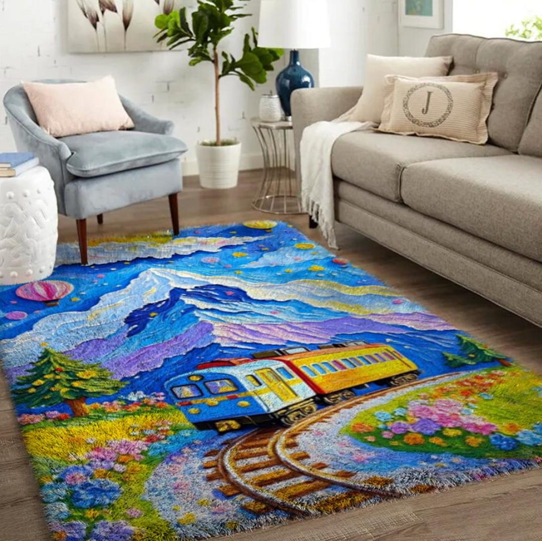 Ariva Train Rug Train Latch Hook Rug Kit: Large Printed Canvas, Acrylic Yarn (33x24in ...