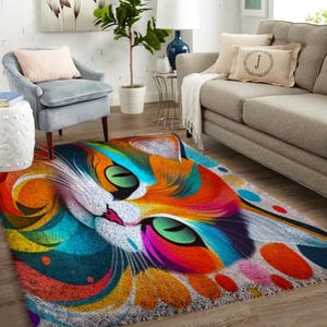 Kits de crochets, grand kit de tapis avec crochets pour adultes avec toile imprimée - Beaux paysages, chat en couleur