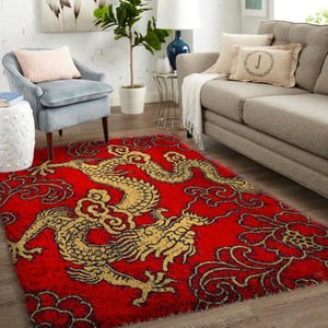 Red Dragon Knüpfteppich Set, Großes Knüpfteppich-Set für Erwachsene mit bedruckter Leinwand, multifunktional/Tapisserie/Teppich/Geschenk