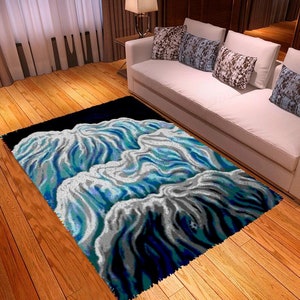 Waves Latch Hook Rug Kits style Plush Wall Tapestry Kits DIY Carpet Rug Chunky Yarn Arts Cushion Crocheting Floor Mat Crafts