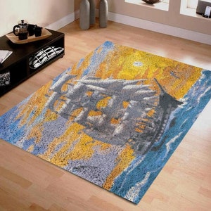 sailboat Latch Hook Rug Kits style Plush Wall Tapestry Kits DIY Carpet Rug Chunky Yarn Arts Cushion Crocheting Floor Mat Crafts