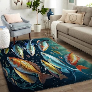 Fisch DIY Knüpfteppich, Teppichherstellung, farbig bedruckter Wandteppich, Häkelteppich, Teppichgarn, Stickerei für Festival