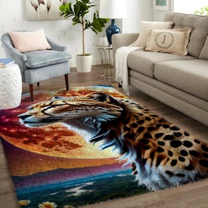 Leopard-Klapphaken-Kits, großes Knüpfteppich-Kit für Erwachsene mit bedruckter Leinwand / multifunktional / Wandteppich / Teppich / Geschenk