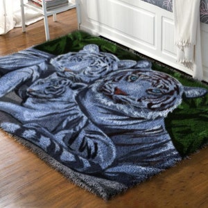 Latch Hook Rug Tiger Kits,  DIY Carpet Rug Chunky Yarn Arts Cushion Crocheting Floor Mat Crafts Plush Wall Tapestry Kits style