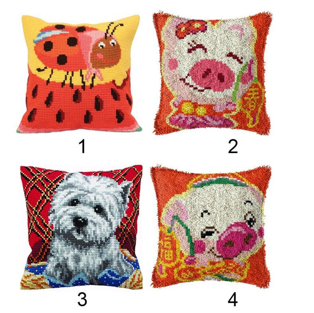 Latch Hook Kits Make Your Own Cushion Pig Preprinted Canvas Crochet