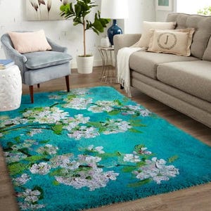 Blume: Große Knüpfteppich-Sets für Schlafzimmer Bodenkunst Große Knüpfteppich-Sets für Erwachsene mit bedruckter Leinwand