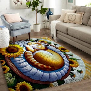 Kits de crochets, grand kit de tapis avec crochets pour adultes avec toile imprimée - Chat tournesol