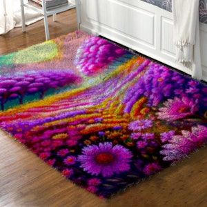 Latch Hook Rug Kits landscape,  DIY Carpet Rug Chunky Yarn Arts Cushion Crocheting Floor Mat Crafts Plush Wall Tapestry Kits style