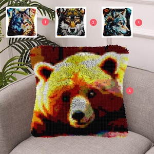 Latch Hook Kits Make Your Own Cushion Bear lattice Pre-Printed Canvas Crochet Pillow Case Latch Hook Cushion Cover Hobby & Crafts