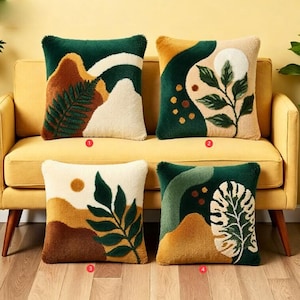 Kit de coussins à crochets bohèmes modernes - Ensemble de broderie de tapis abstrait géométrique
