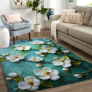 White flowers Latch Hook Rug，DIY Latch Hook Rug Kit, Fun and Relaxing Craft Project