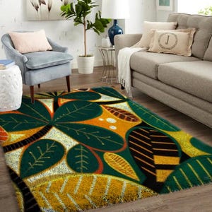 Kits de crochets, grand kit de tapis avec crochets pour adultes avec toile imprimée - Feuilles
