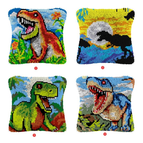 Loquet crochet housse de coussin animaux dinosaure kits de couture gros fil acrylique crochet taie d'oreiller arts et artisanat