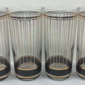 4-Piece Vtg Culver Devon Black Highball Drinking Glasses Black & Gold