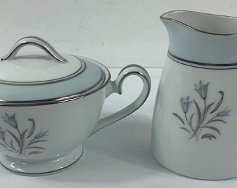 Vtg Noritake Bluebell #5558 Covered Sugar Bowl & Small Pitcher / Creamer