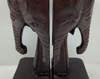 Hand Carved Wooden Elephant Bookends