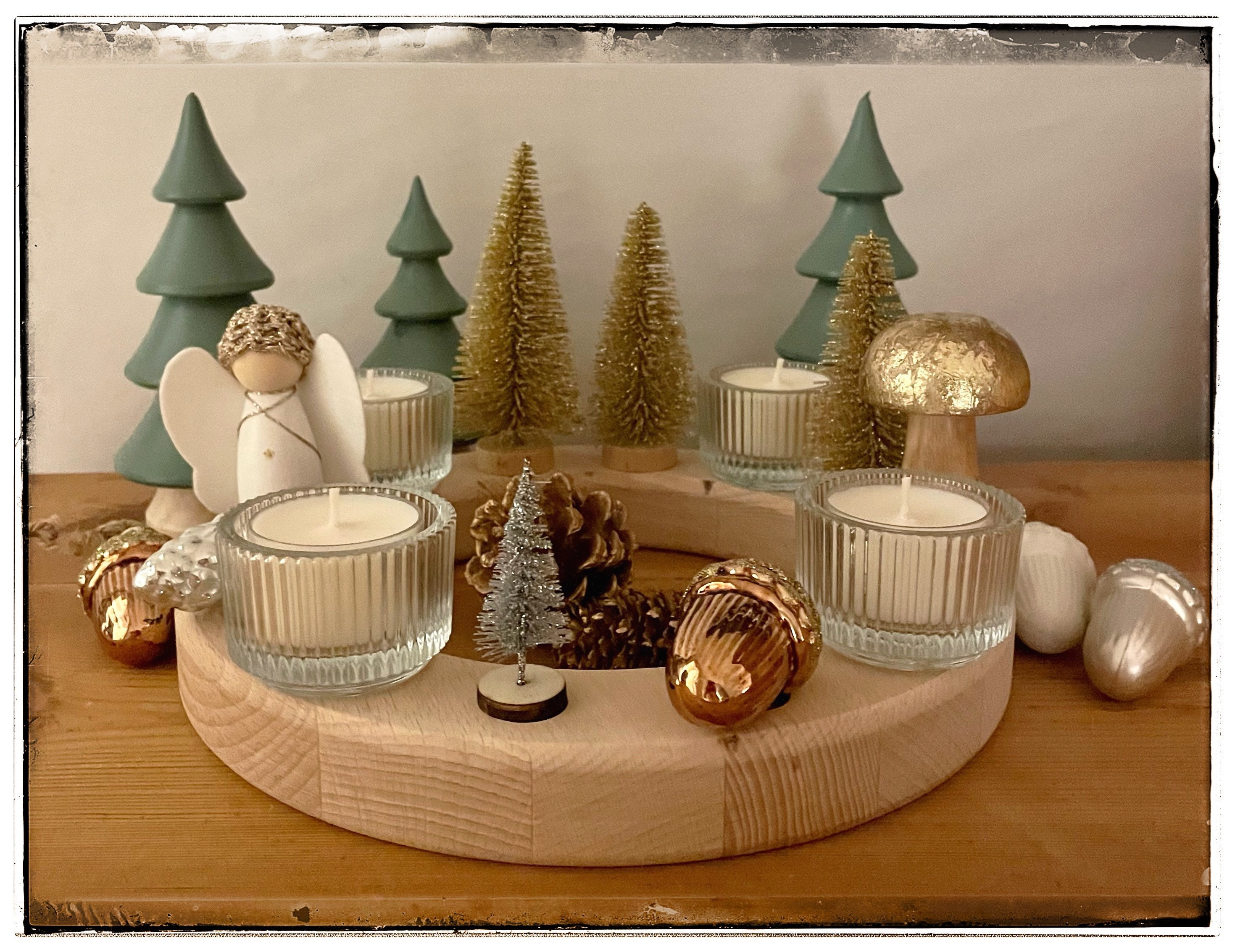 Adventsring, Adventskranz, Geburtstag, Geburtstagsring, Waldorf, Steckfiguren, Kerzen, Pilz, Teelichthalter, Glas-Teelichthalter