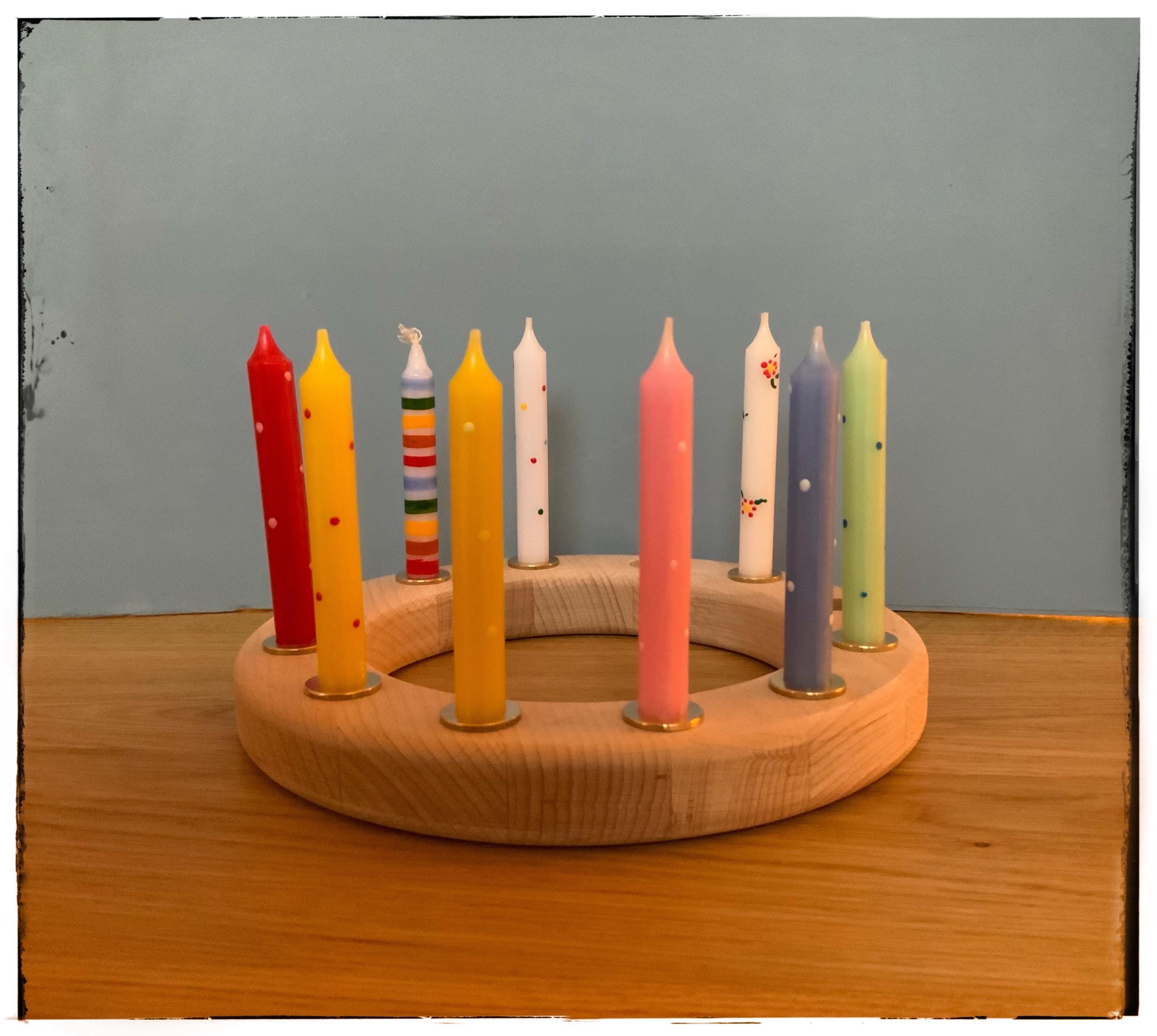 Kindergeburtstag, Geburtstagsring, Kerzen Kerzenhalter, Kerzen geringelt, Kerzen getupft, Jahreszeitenring, Geburtstagskranz, Waldorf,