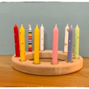 Birthday, birthday ring, candles candle holder, ringed candles, dotted candles, seasons ring, birthday wreath, Waldorf,