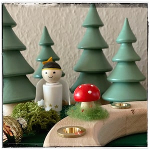 Adventsring, Adventskranz, Geburtstag, Geburtstagsring, Glas-Teelichthalter, Geburtstagskranz, Waldorf, Steckfiguren, Kerzen, Pilz