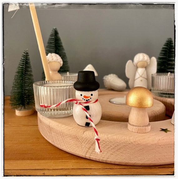 Adventsring, Jahreszeitenring, Waldorf, Schneemann, Weiss, Weihnachtsbaum, weiße Girlande,