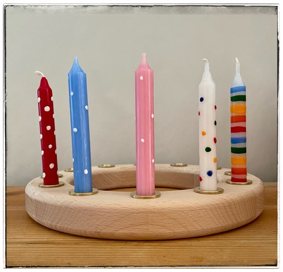 Kindergeburtstag, Geburtstagsring, Kerzen Kerzenhalter, Kerzen geringelt, Kerzen getupft, Jahreszeitenring, Geburtstagskranz, Waldorf,