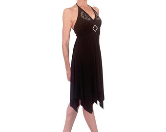 Blingy Handkerchief Hem Halter Dress