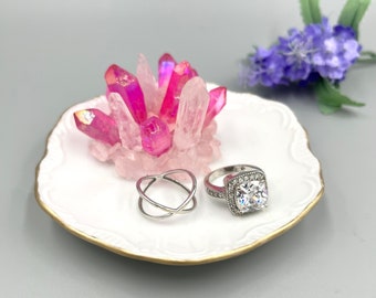 Rose Quartz Porcelain Jewelry Dish, Mothers Day, Engagement, Wedding Gift, Handmade